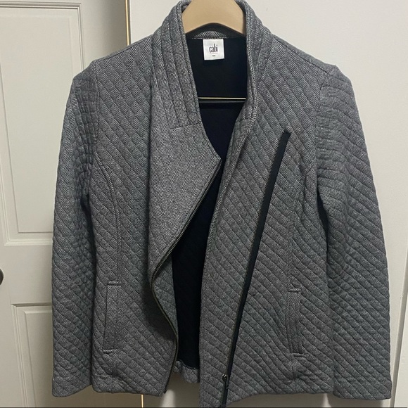 CAbi Quilted Moto Jacket Herringbone With Asymmetric Zipper - size Small - Picture 6 of 10